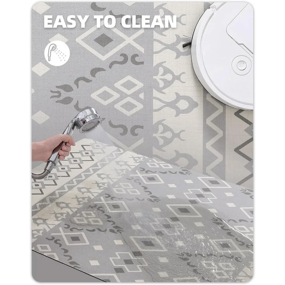 Boho Thin Bath Mat with Super Absorbent Layer Non-Slip Backing Quick Dry